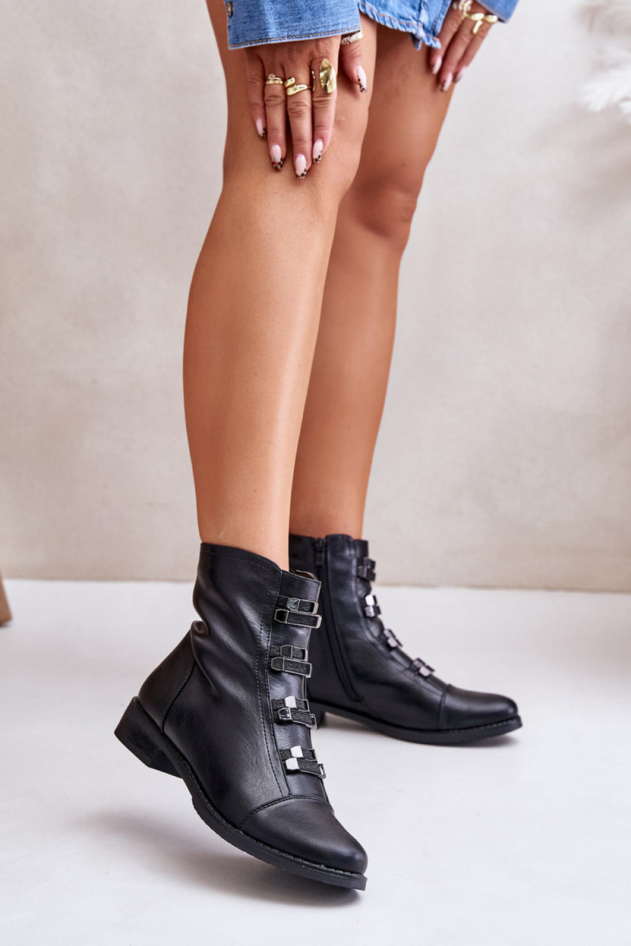 Step In Style Evalith Black Faux Leather Flat Boots