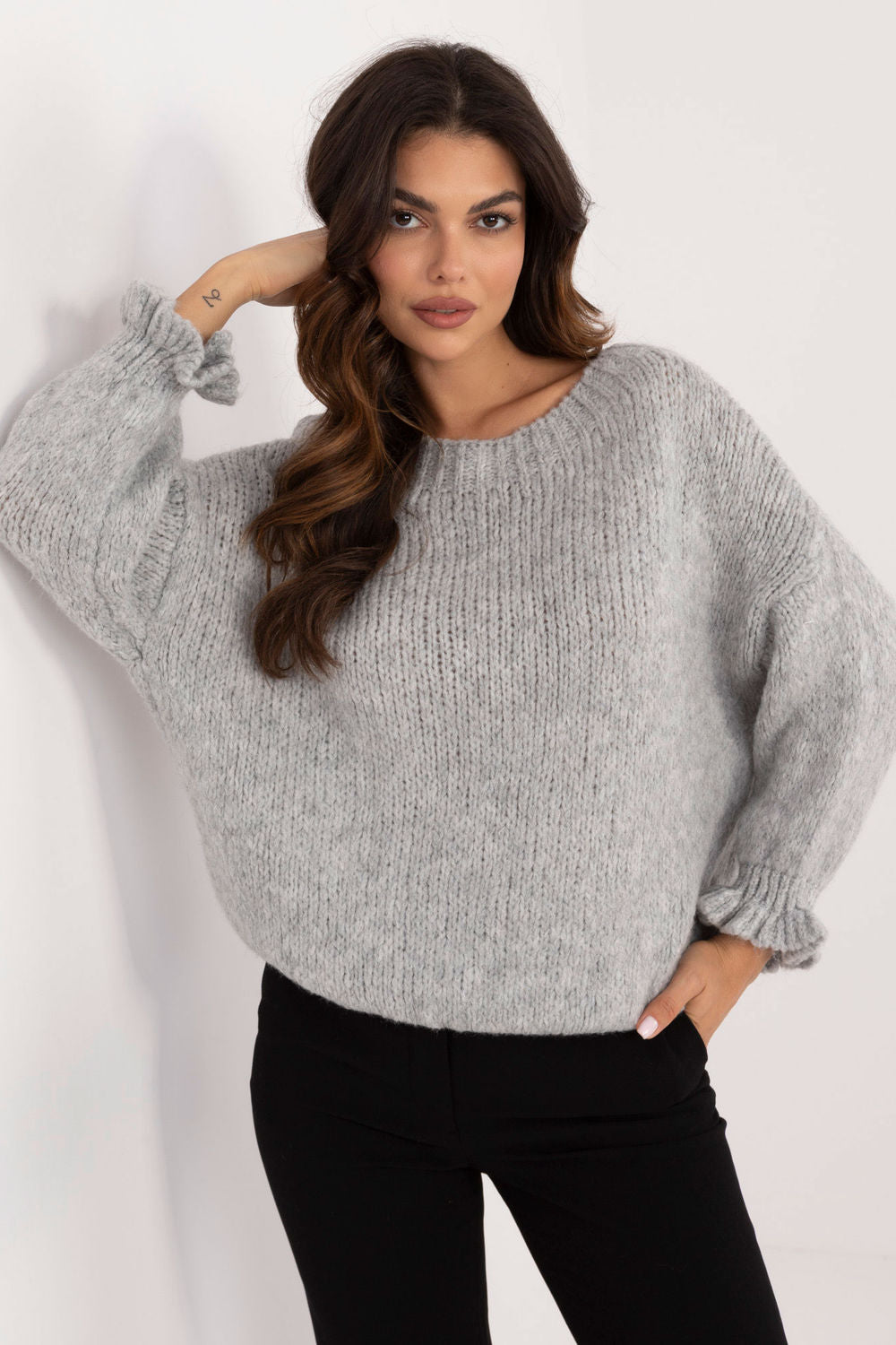 Italy Moda Grey Round Neck Long Sleeve Jumper