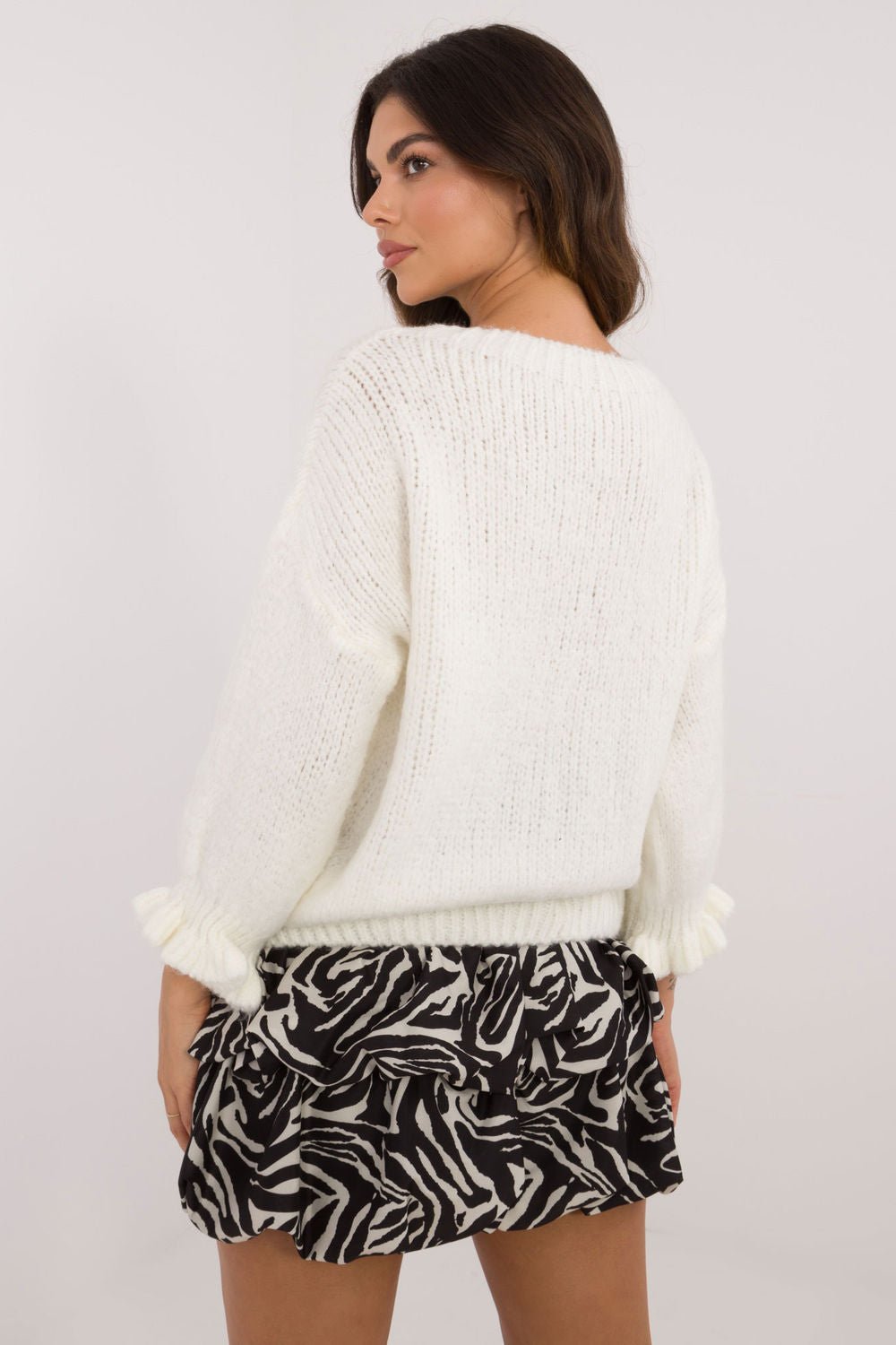 Italy Moda Ecru Round Neck Long Sleeve Jumper - view 3