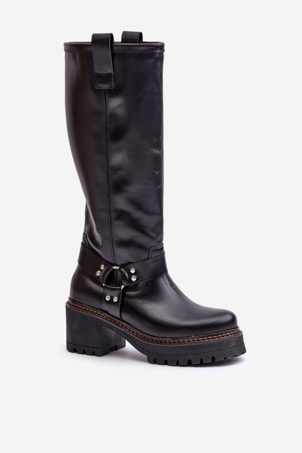 Step In Style Black Leather Platform Heeled Ankle Boots - view 2