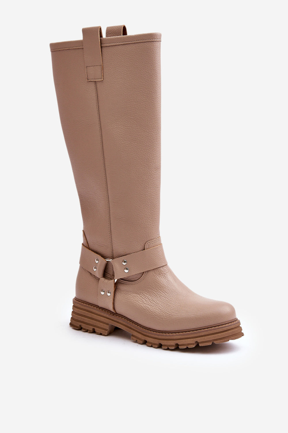 Step In Style Beige Leather Flat Over The Knee Boots - view 2