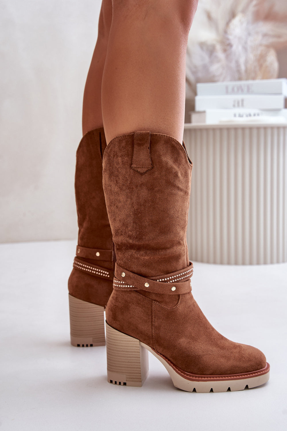 Step In Style Ivanelis Camel Faux Suede Warm Lined Heeled Ankle Boots - view 3