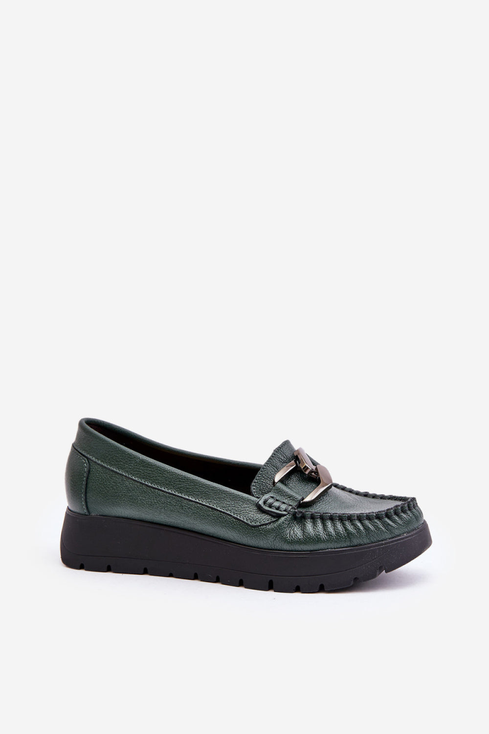 Step In Style Zazoo Dark Green Leather Platform Moccasins - view 2