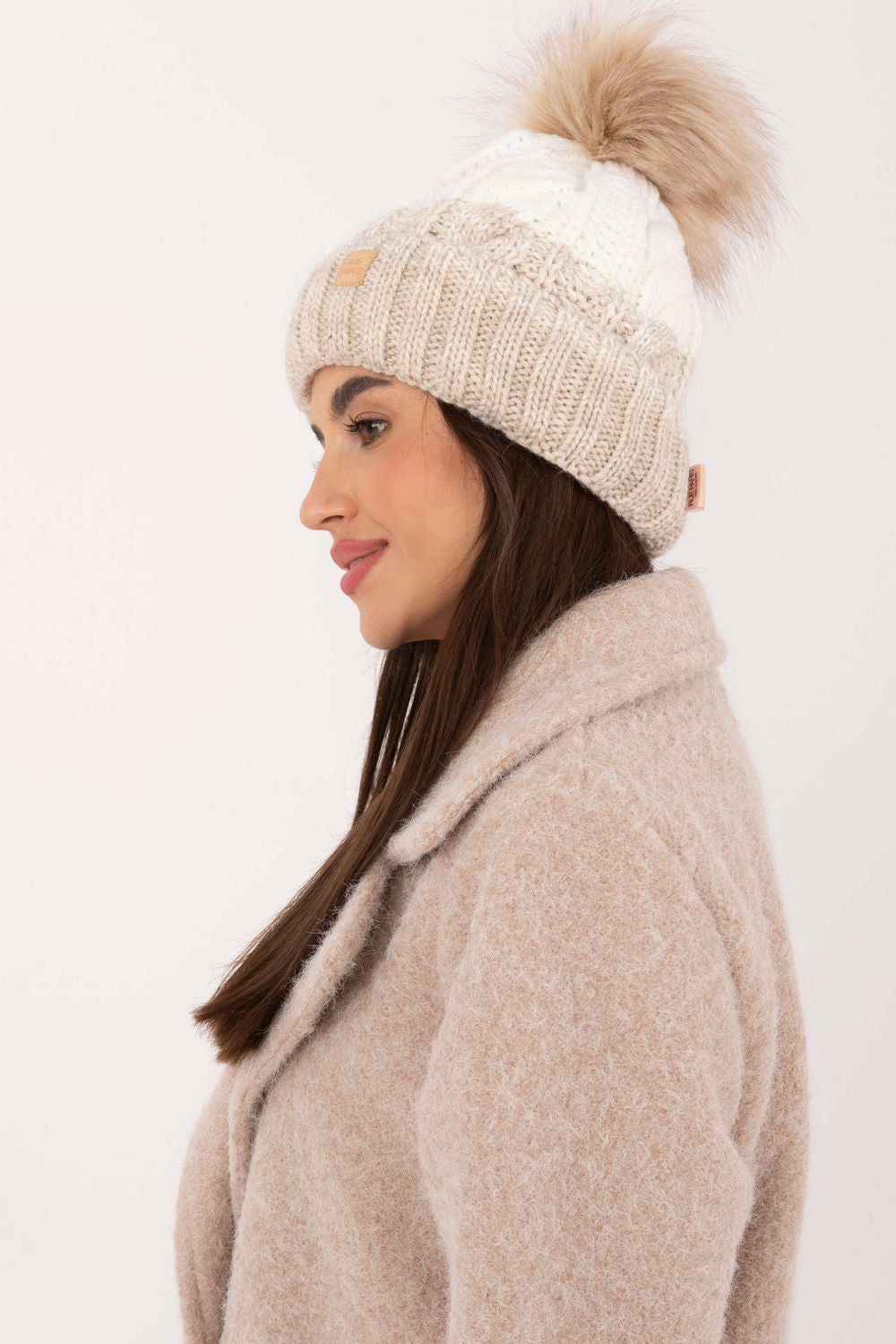 Rue Paris Beige Acrylic Beanie Hat - view 2