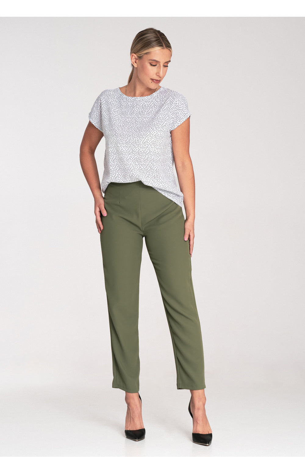 Figl Patterned Round Neck Short Sleeve Blouse - view 2