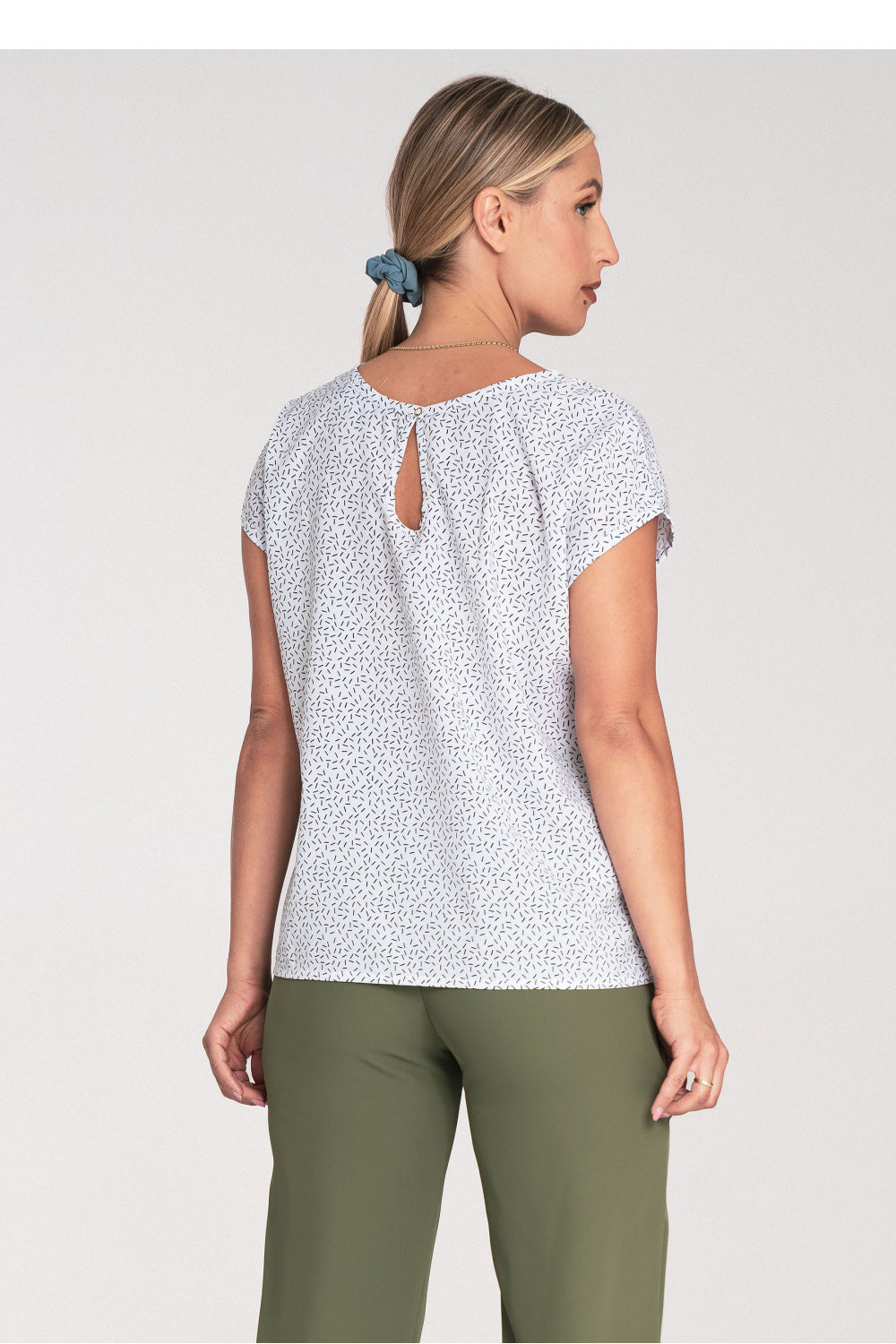 Figl Patterned Round Neck Short Sleeve Blouse - view 3