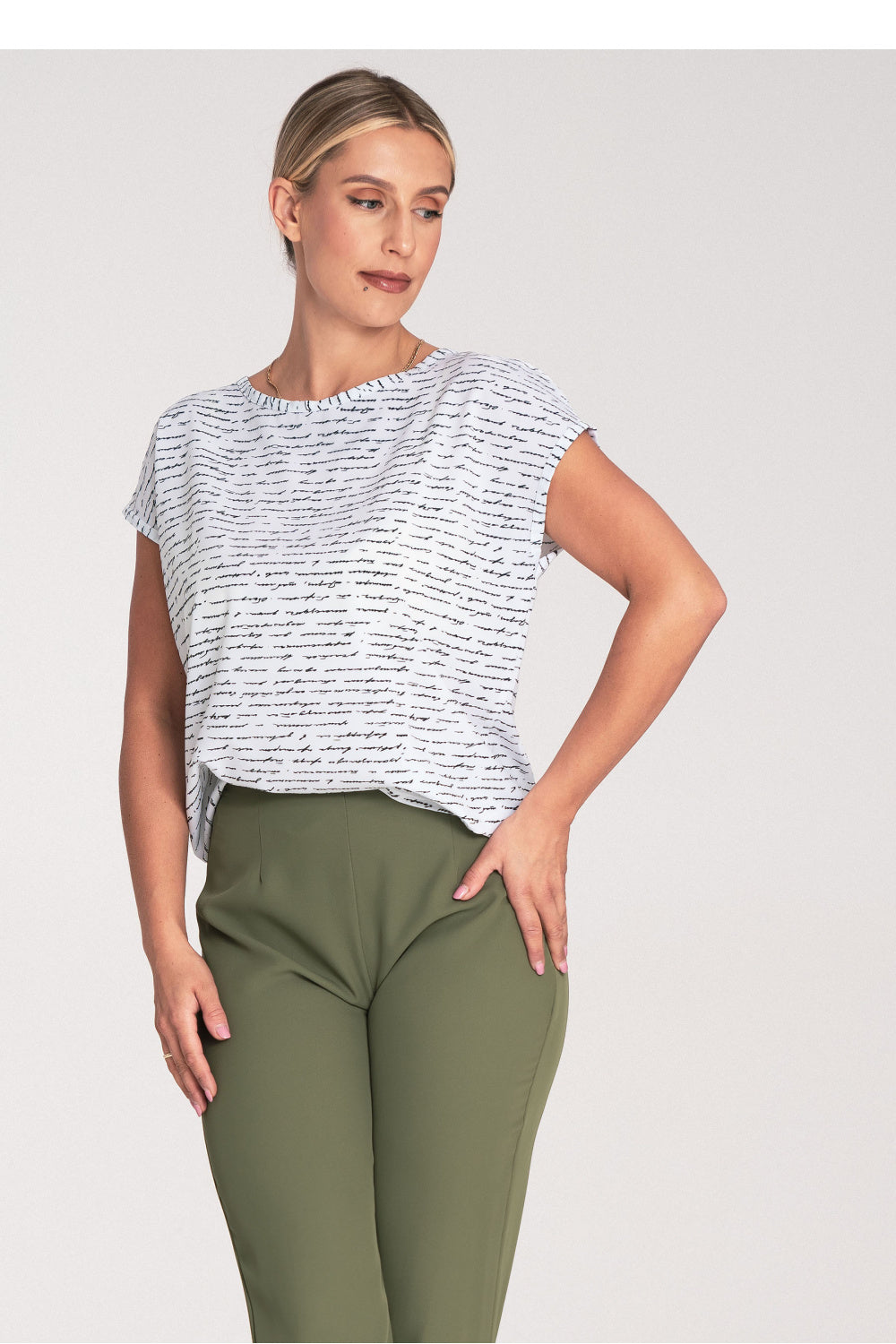 Figl Patterned Polyester Short Sleeve Blouse