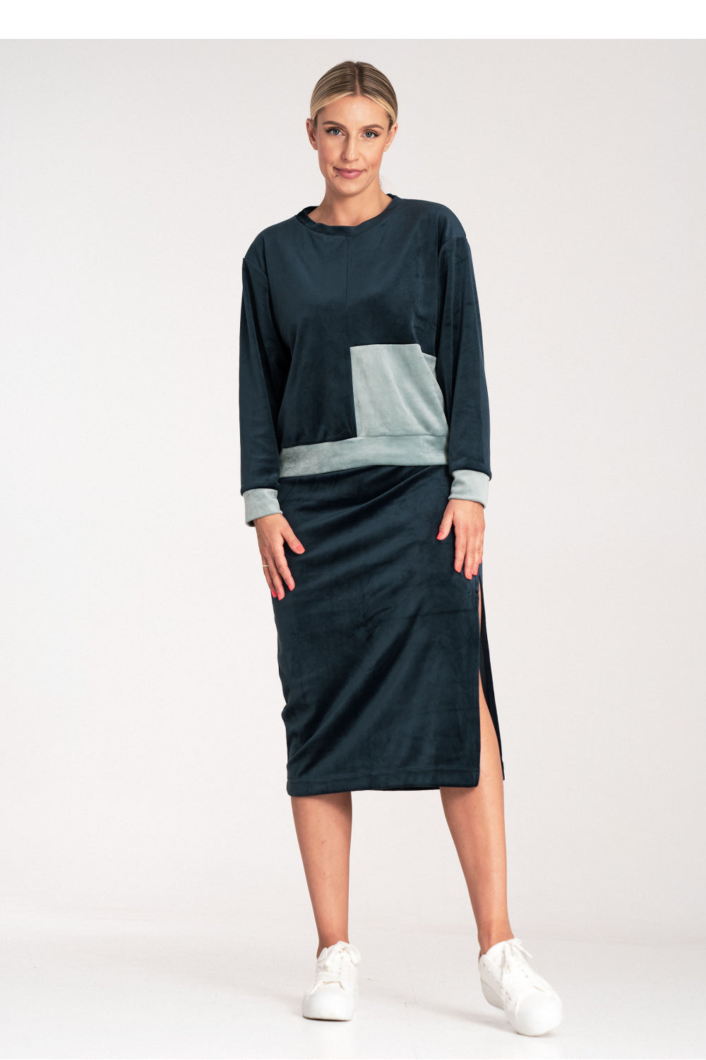 Figl Navy Velvet Long Sleeve Skirt Co-Ord Set