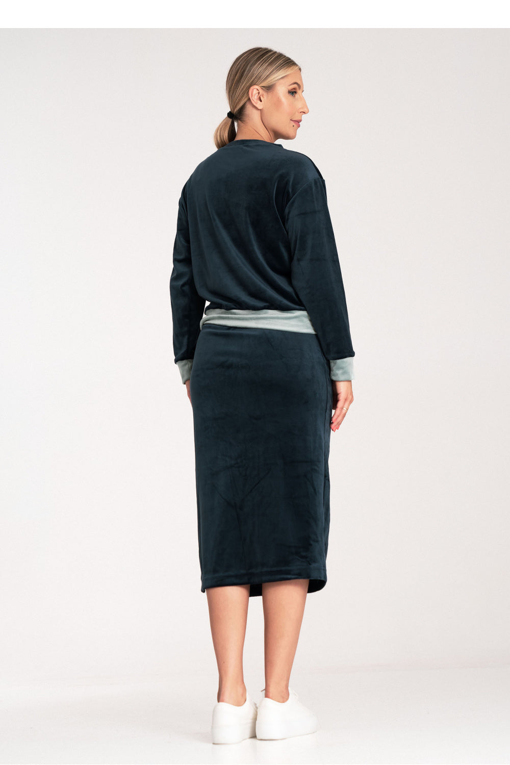 Figl Navy Velvet Long Sleeve Skirt Co-Ord Set - view 2