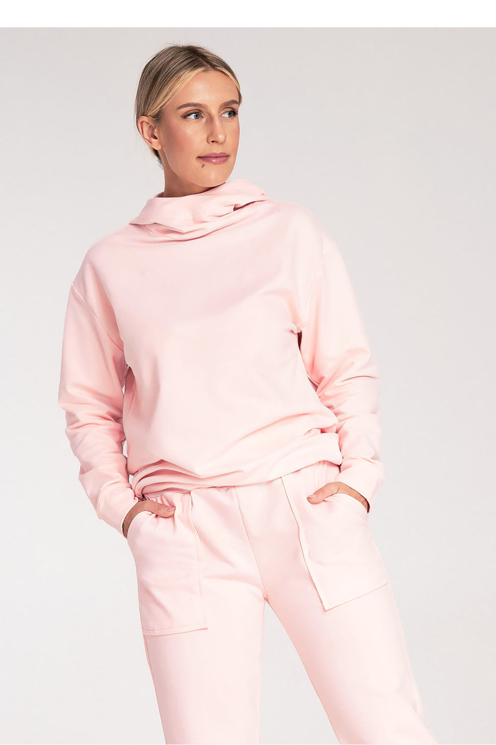 Figl Light Pink Hooded Long Sleeve Sweatshirt