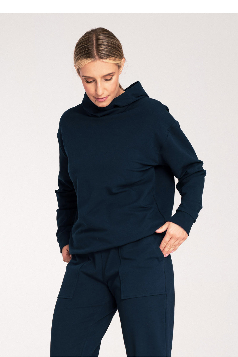 Figl Navy Collared Long Sleeve Cotton Sweatshirt