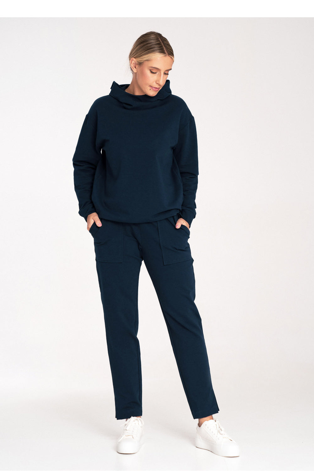 Figl Navy Collared Long Sleeve Cotton Sweatshirt - view 2