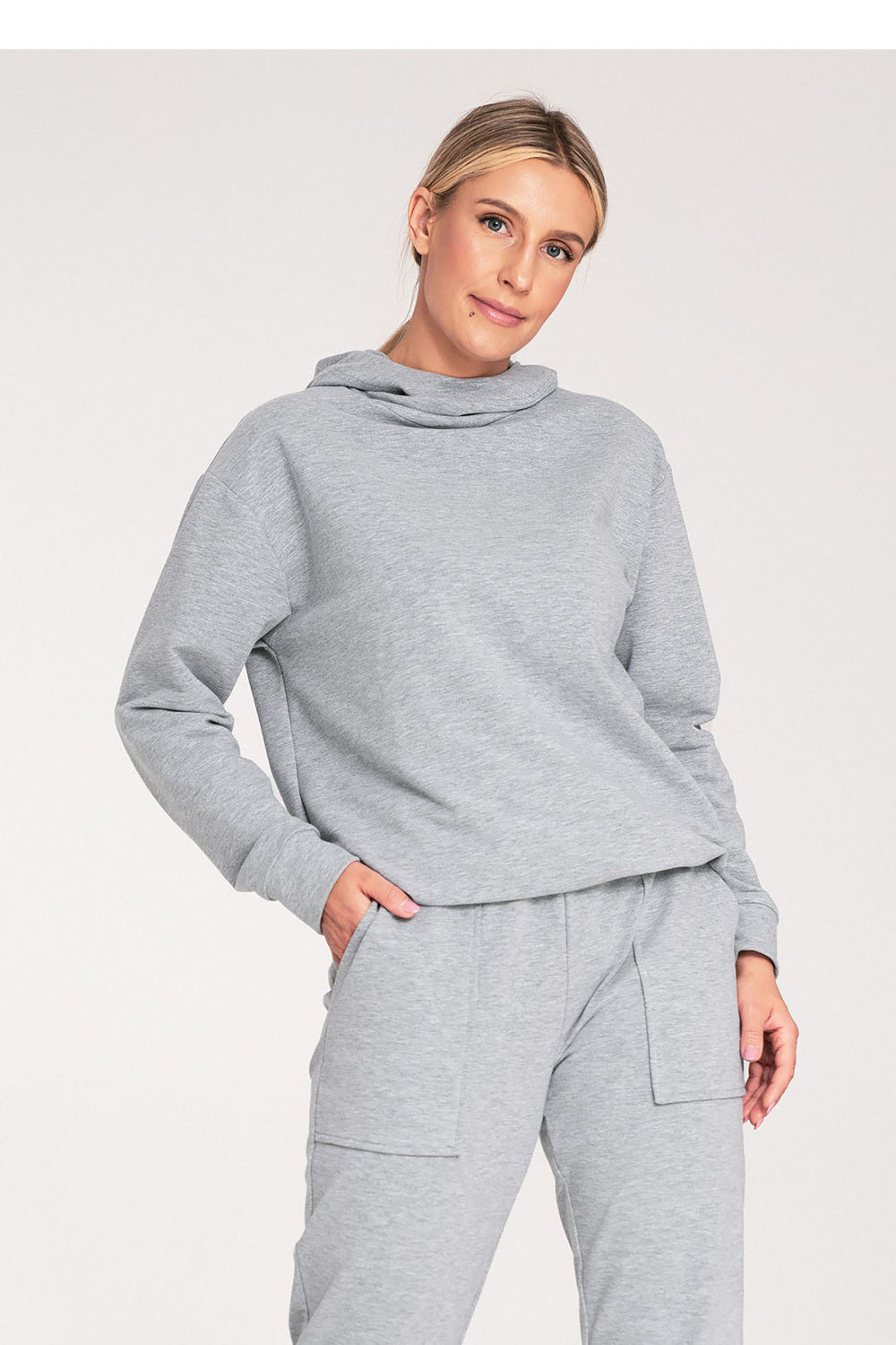 Figl Grey Hooded Long Sleeve Cotton Sweatshirt