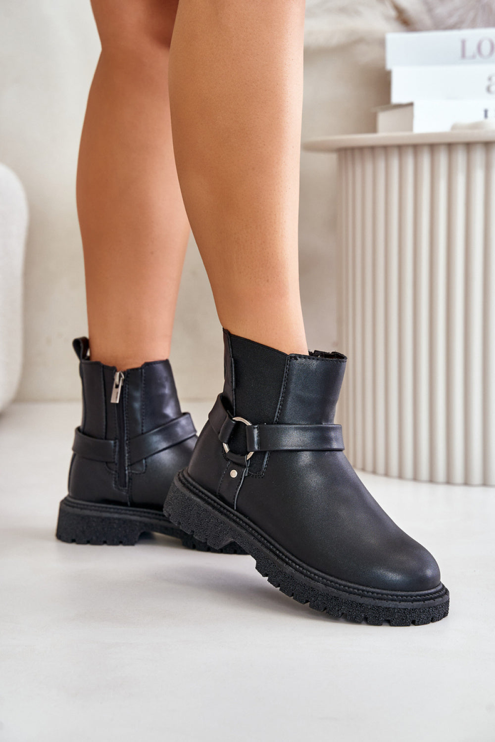 Step In Style Black Faux Leather Warm Lined Jodhpur Boots - view 3
