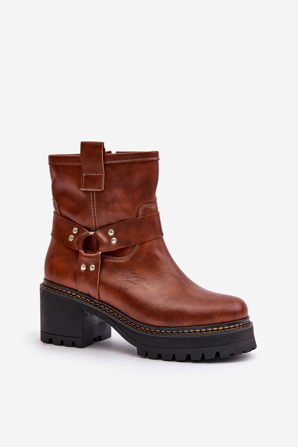 Step In Style Brown Leather Platform Heeled Ankle Boots - view 2