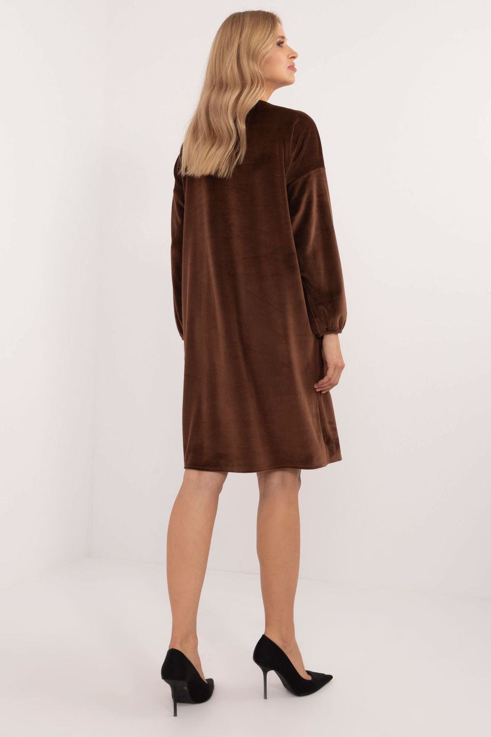 Italy Moda Brown Polyester Velvet Long Sleeve Dress - view 3
