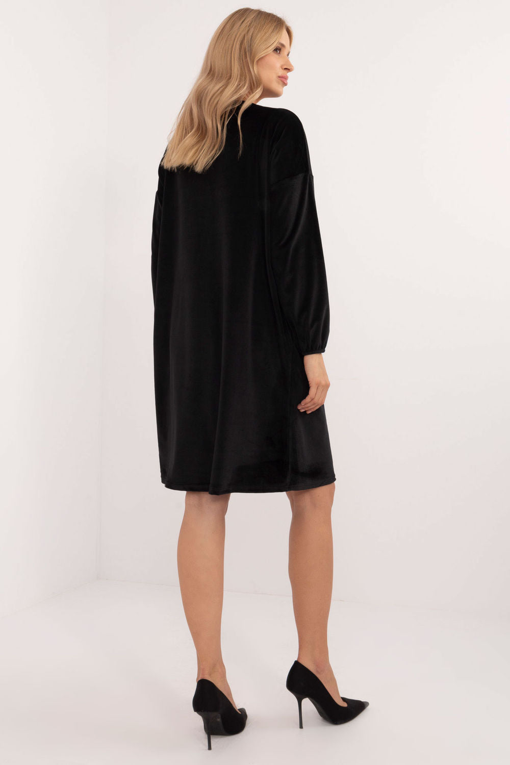 Italy Moda Black Velvet Long Sleeve Dress - view 3