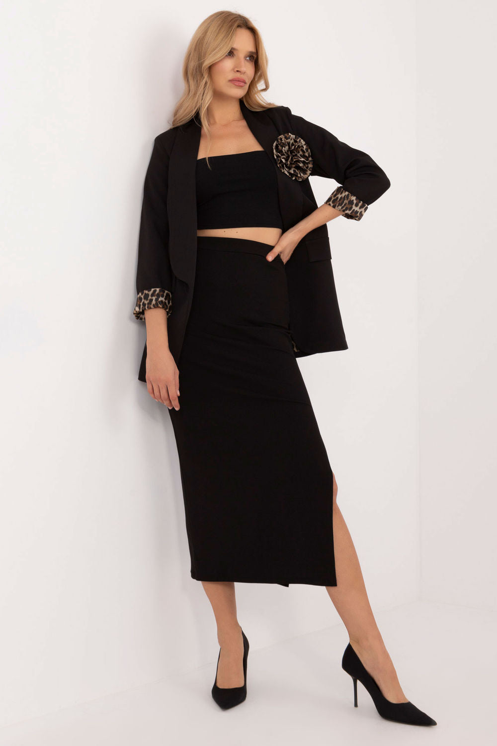 Italy Moda Black Midi Skirt