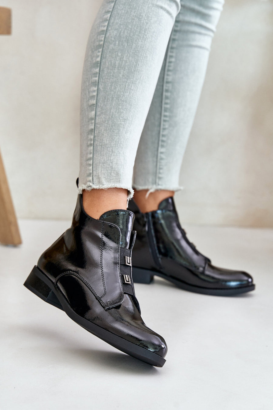 Step In Style Black Faux Leather Flat Warm Lined Boots