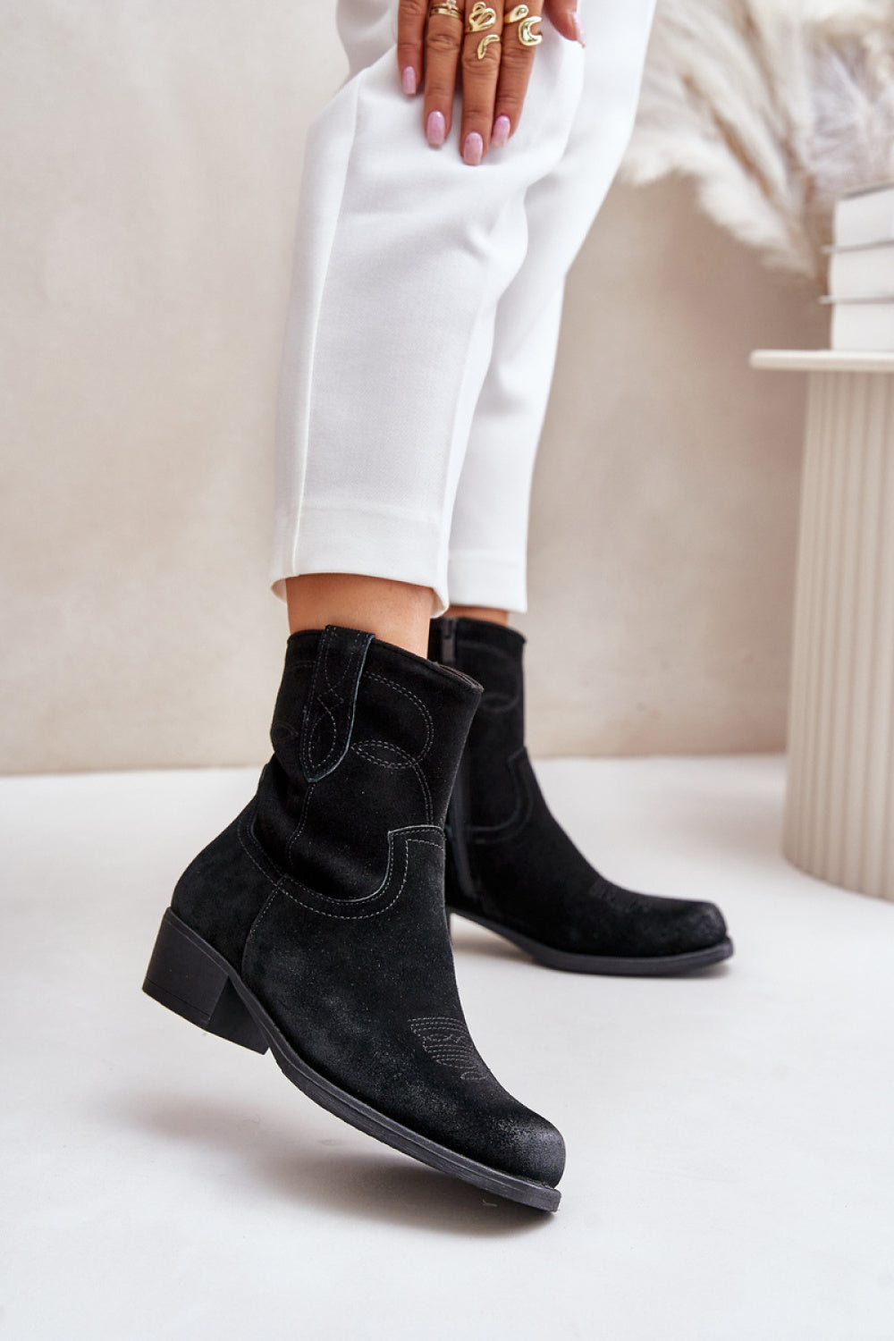 Step In Style Sergio Leone Black Suede Warm Lined Heeled Ankle Boots