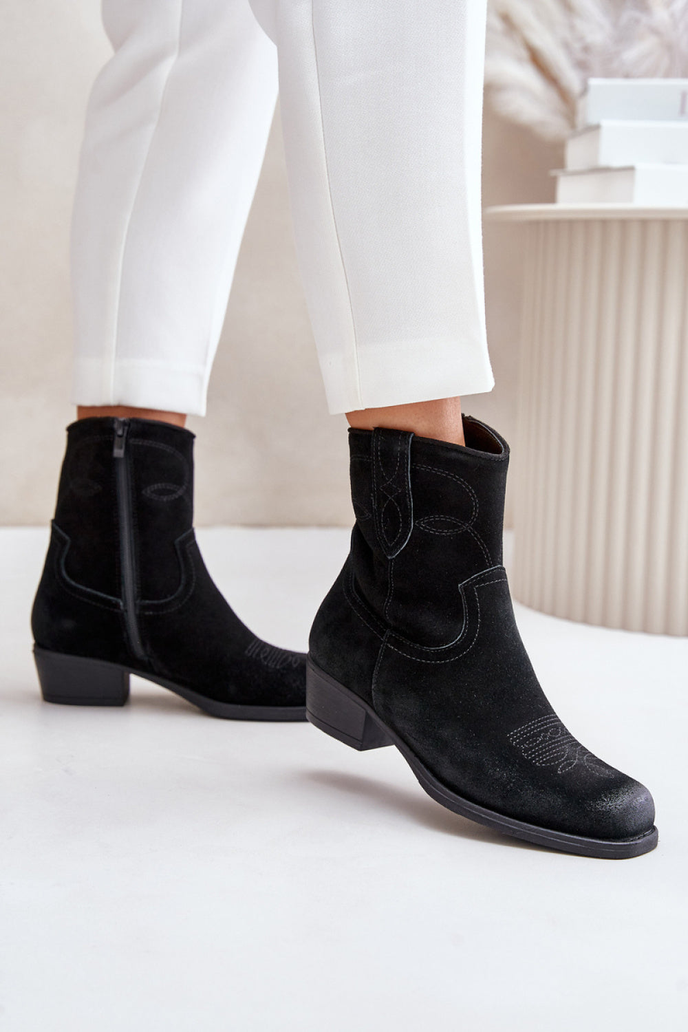 Step In Style Sergio Leone Black Suede Warm Lined Heeled Ankle Boots - view 3