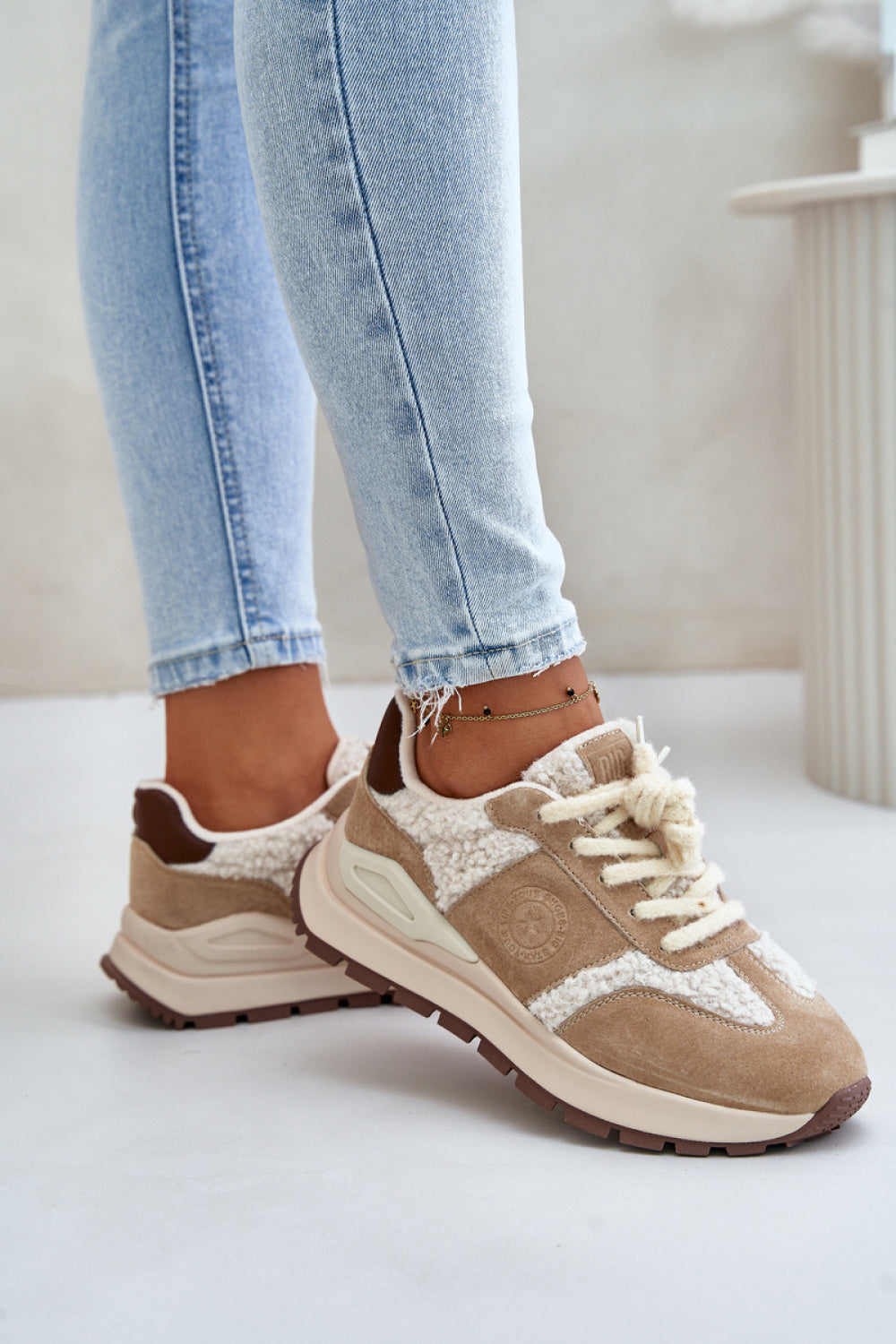 Step In Style Beige Suede Warm Lined Platform Trainers - view 3