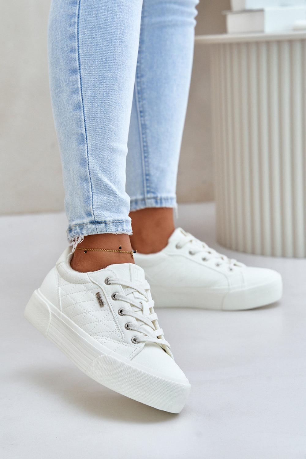 Step In Style White Faux Leather Warm Lined Platform Trainers