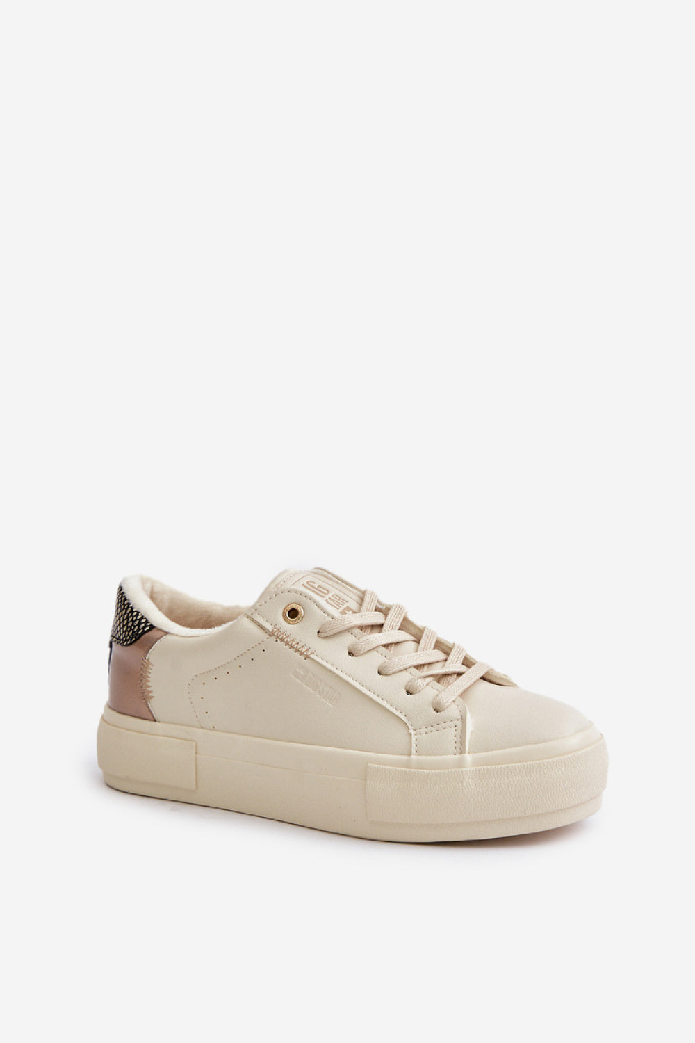 Step In Style Beige Faux Leather Warm Lined Platform Trainers - view 2