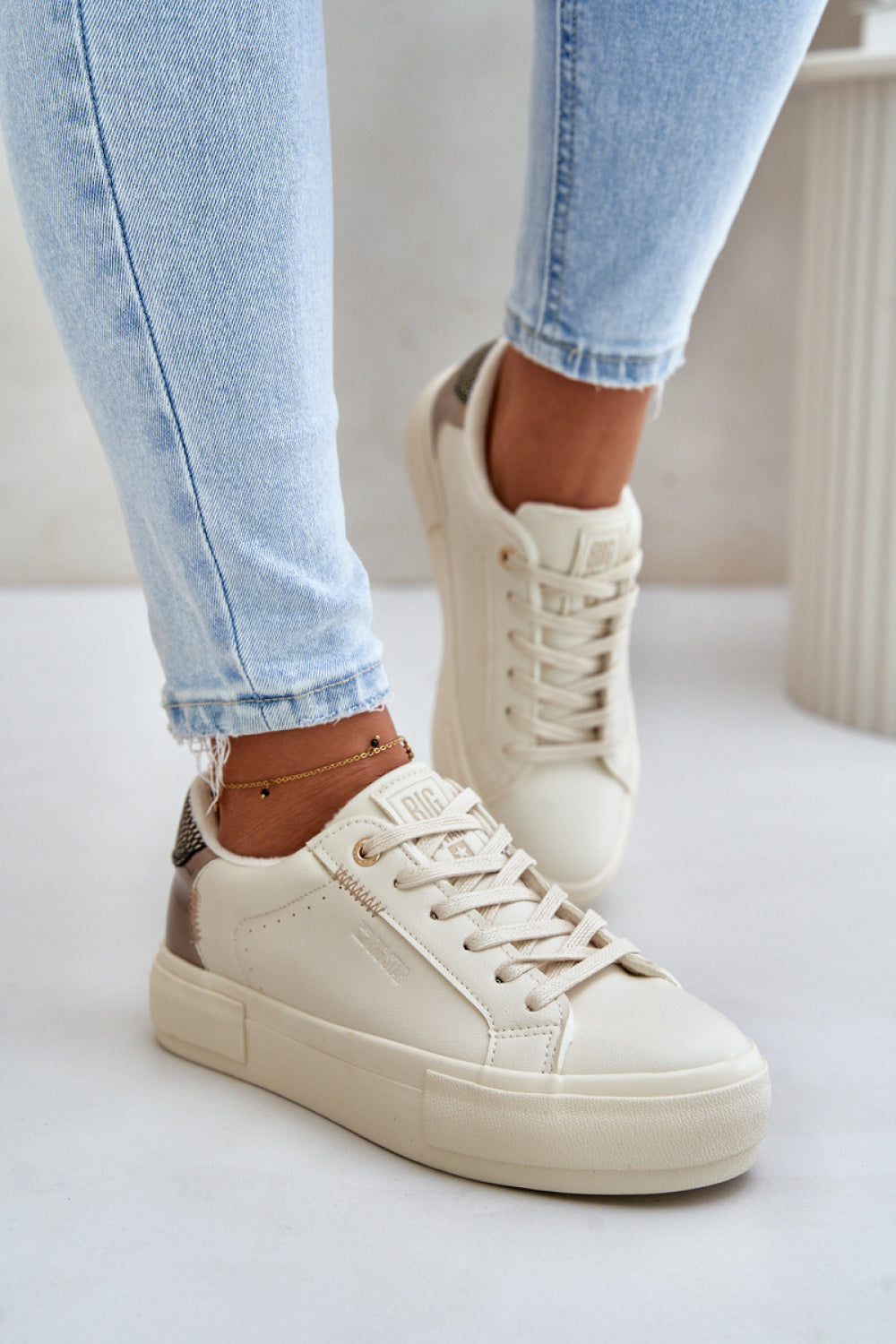 Step In Style Beige Faux Leather Warm Lined Platform Trainers - view 3