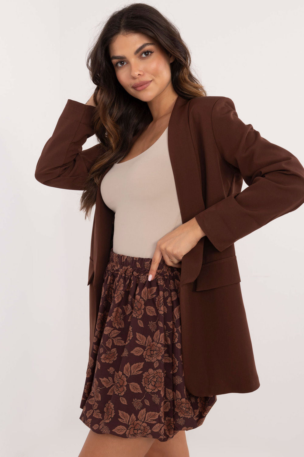 Italy Moda Brown Floral Mini Skirt - view 2