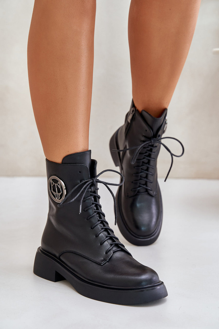 Step In Style Lorevine Black Leather Flat Ankle Boots