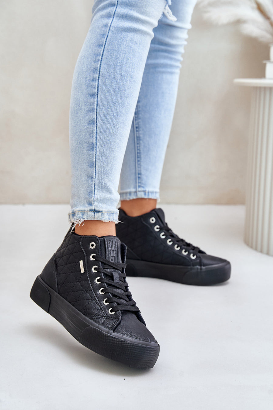 Step In Style Black Faux Leather Lace Up Warm Lined Trainers