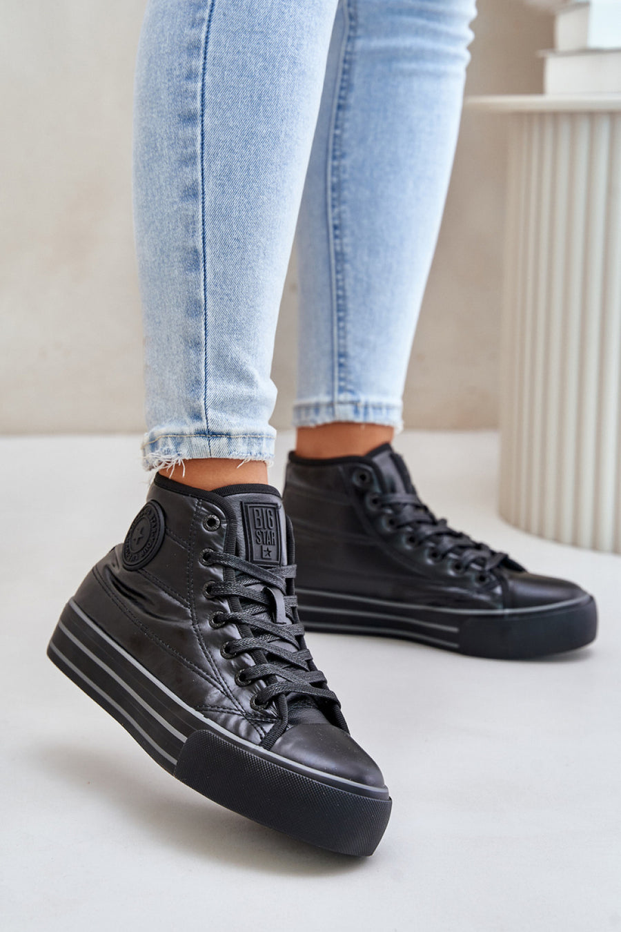 Step In Style Black Platform Lace Up Warm Lined Trainers