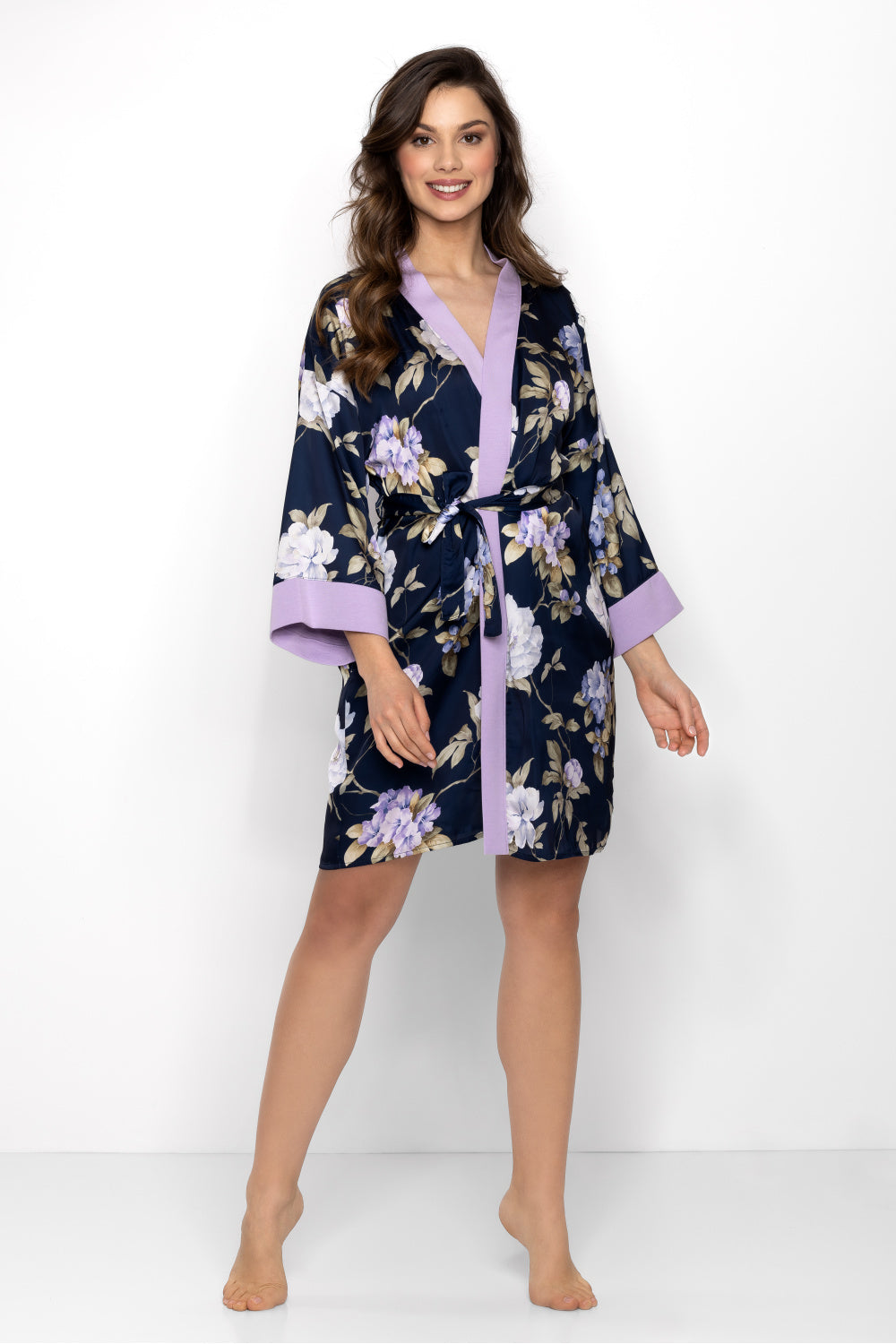 Momenti Per Me Always Win Navy Satin Dressing Gown