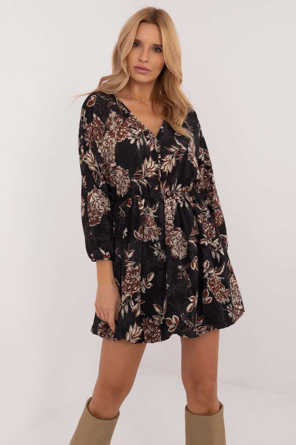 Italy Moda Black Mini Floral Dress
