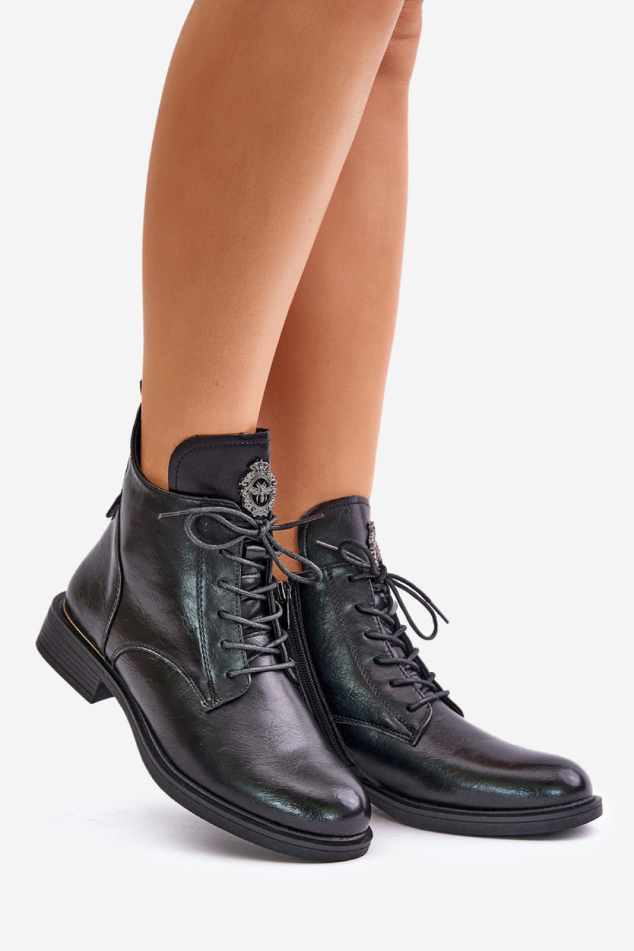 Step In Style Leonise Black Faux Leather Flat Boots