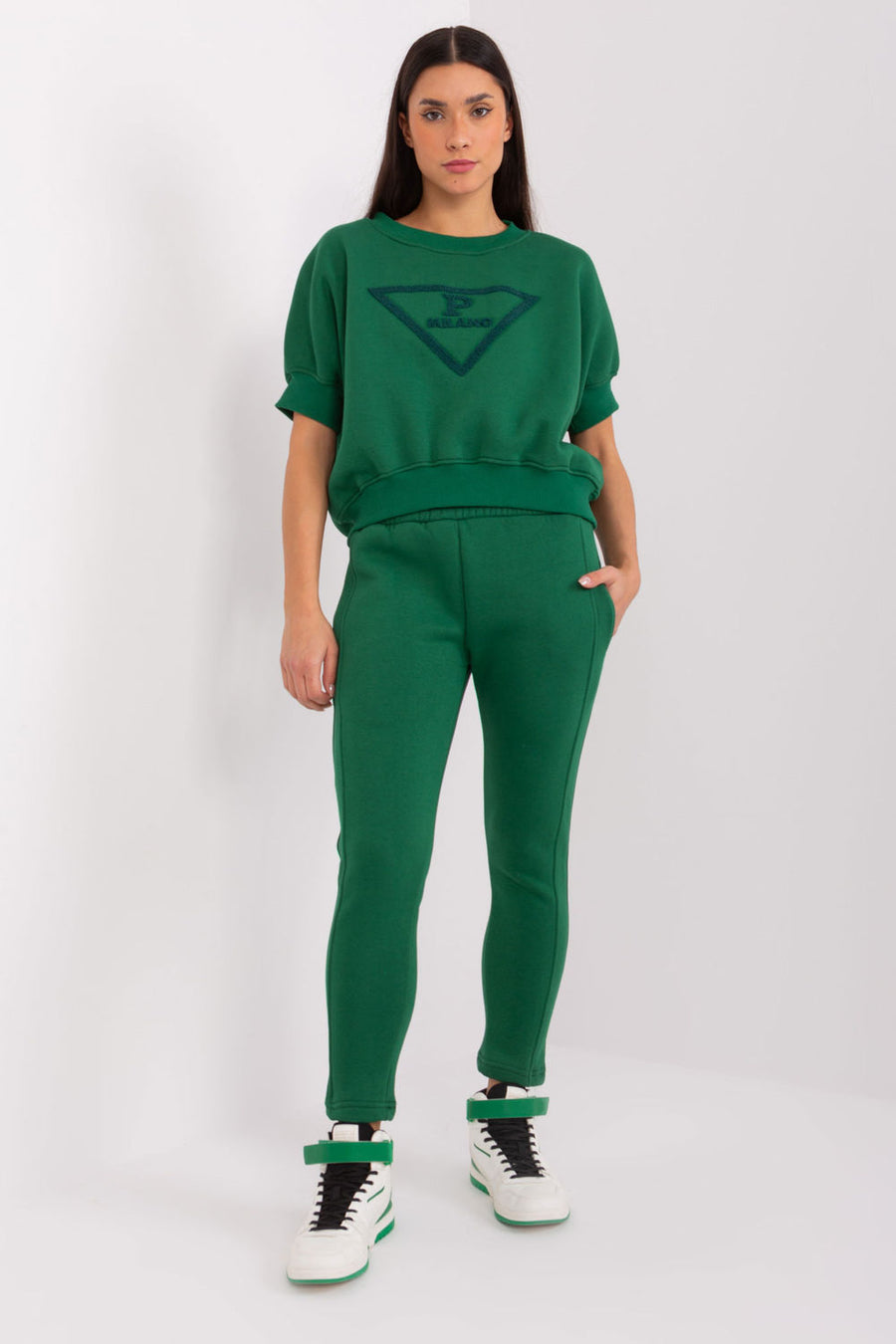 Factory Price Dark Green High Waisted Short Sleeve Co-Ord Set