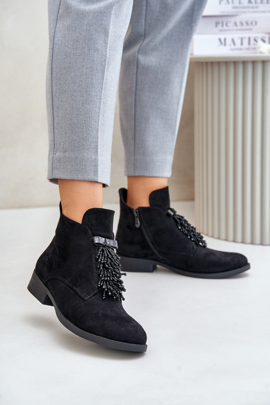 Step In Style Black Faux Suede Flat Boots