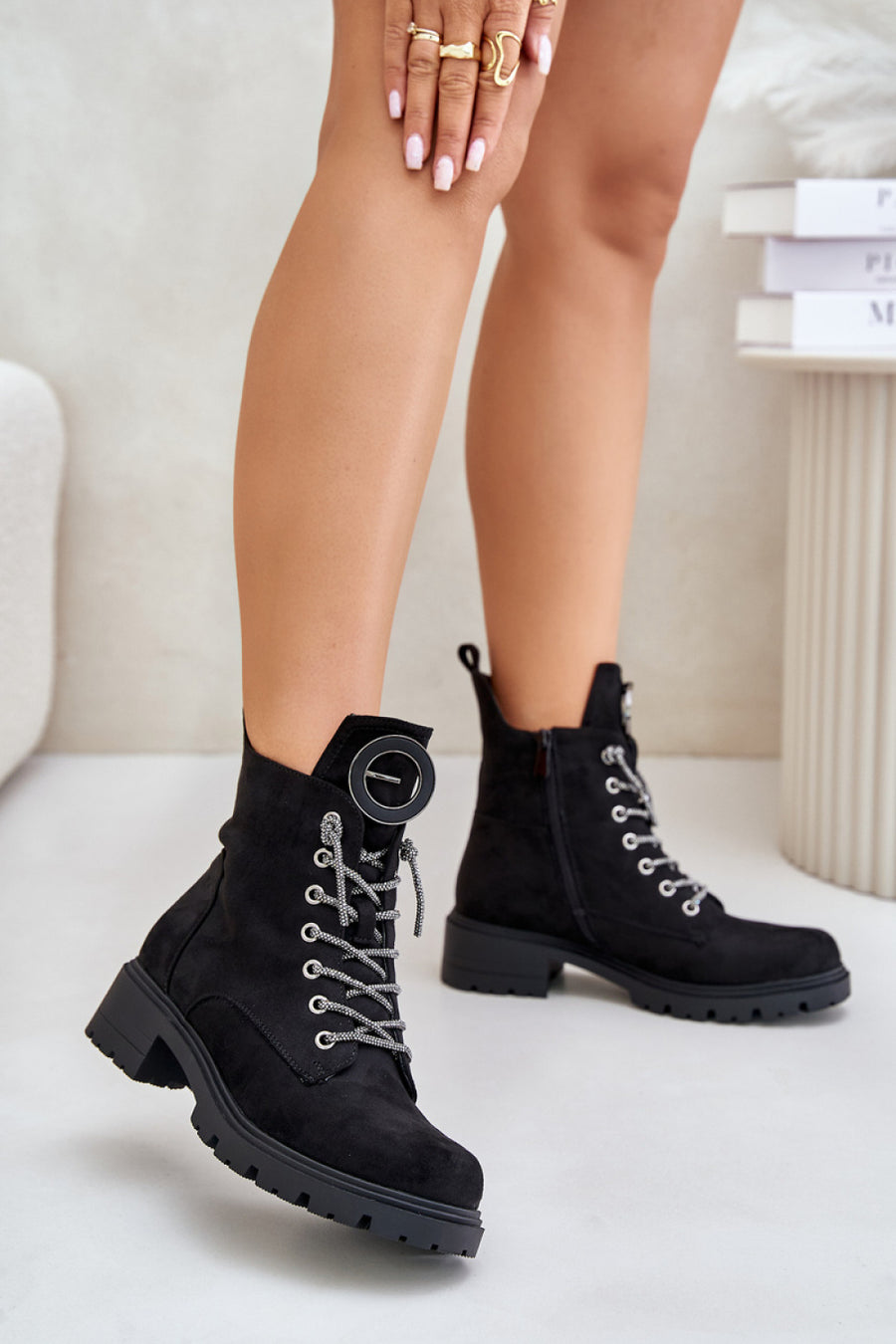 Step In Style Vinceza Black Faux Suede Flat Ankle Boots