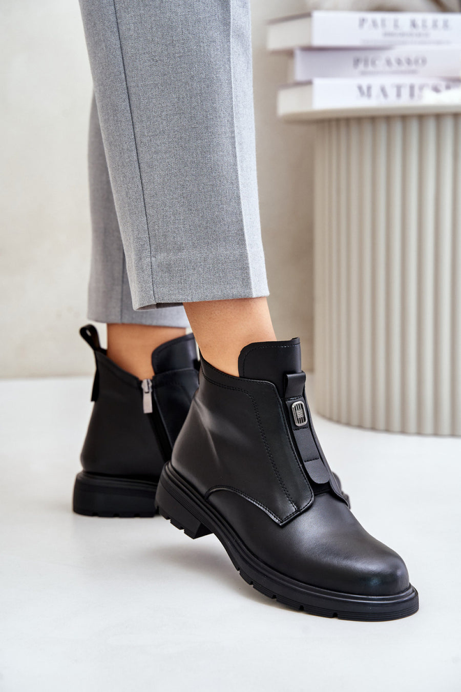 Step In Style Komisa Black Leather Warm Lined Boots