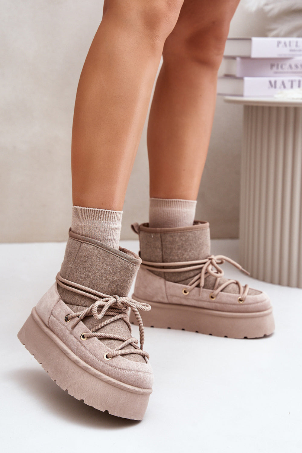 Step In Style Mavora Beige Platform Warm Lined Snow Boots