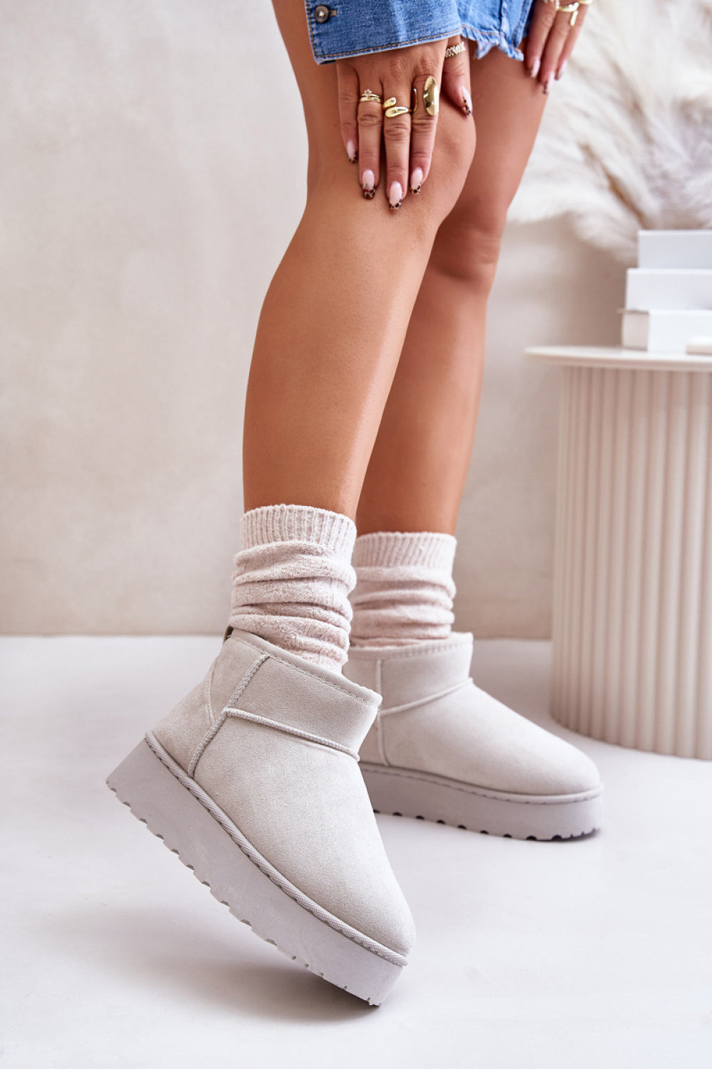 Step In Style Xamella Light Grey Faux Suede Platform Snow Boots