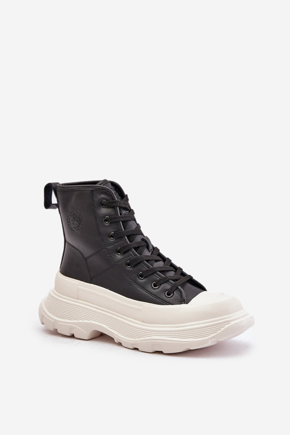 Step In Style Black Leather Platform Lace Up Warm Lined Trainers - view 2