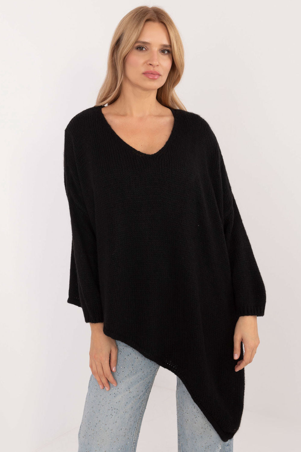 Och Bella Black Asymmetric Long Sleeve Jumper