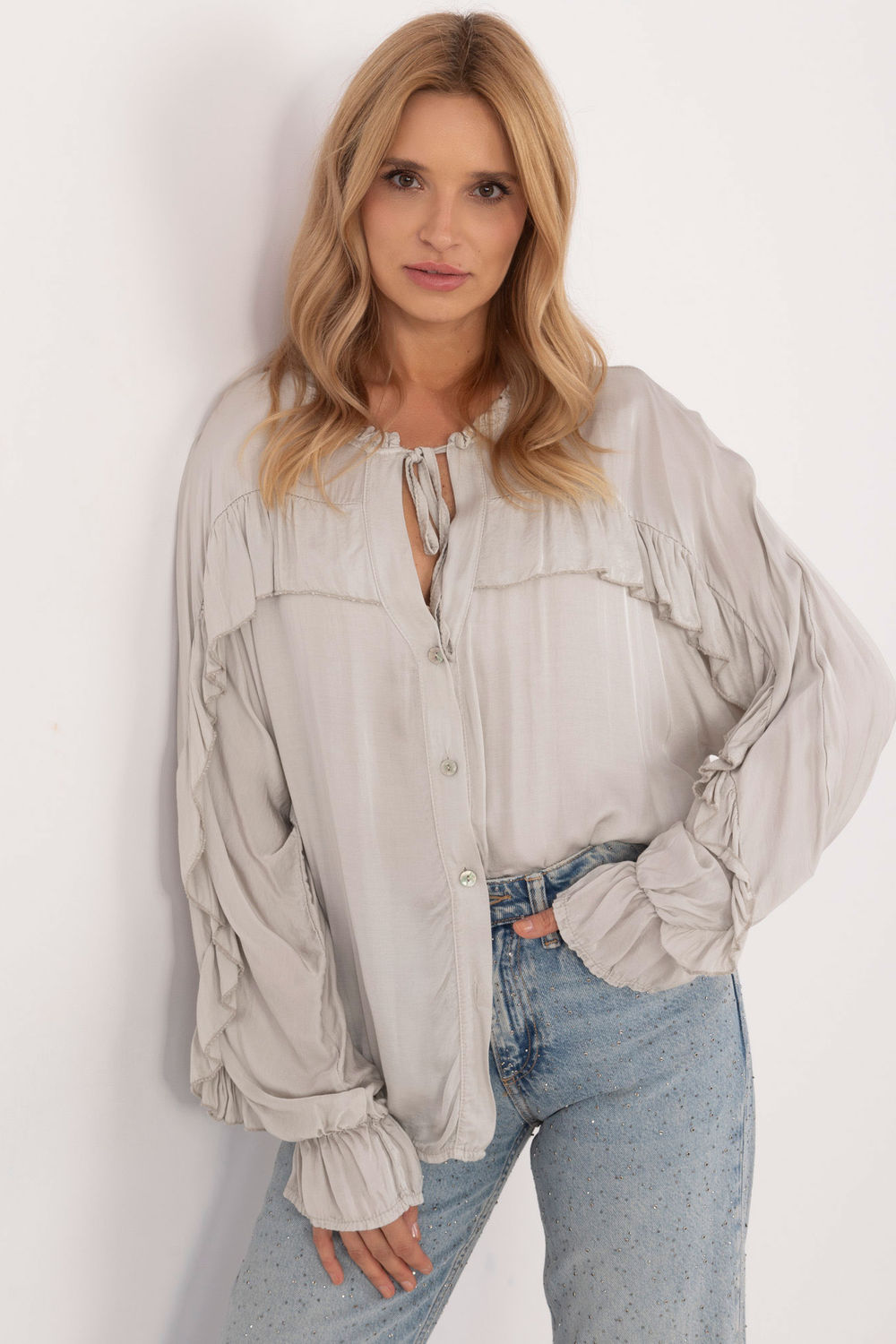 Och Bella Light Grey Long Sleeve Top