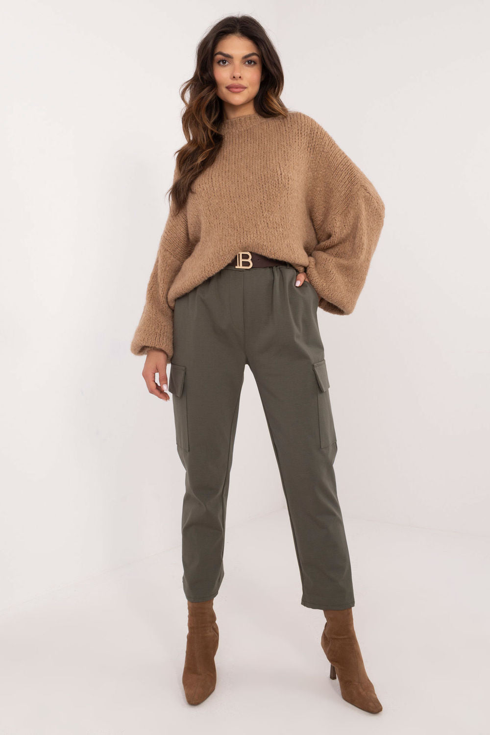 Och Bella Khaki Cargo Cotton Trousers