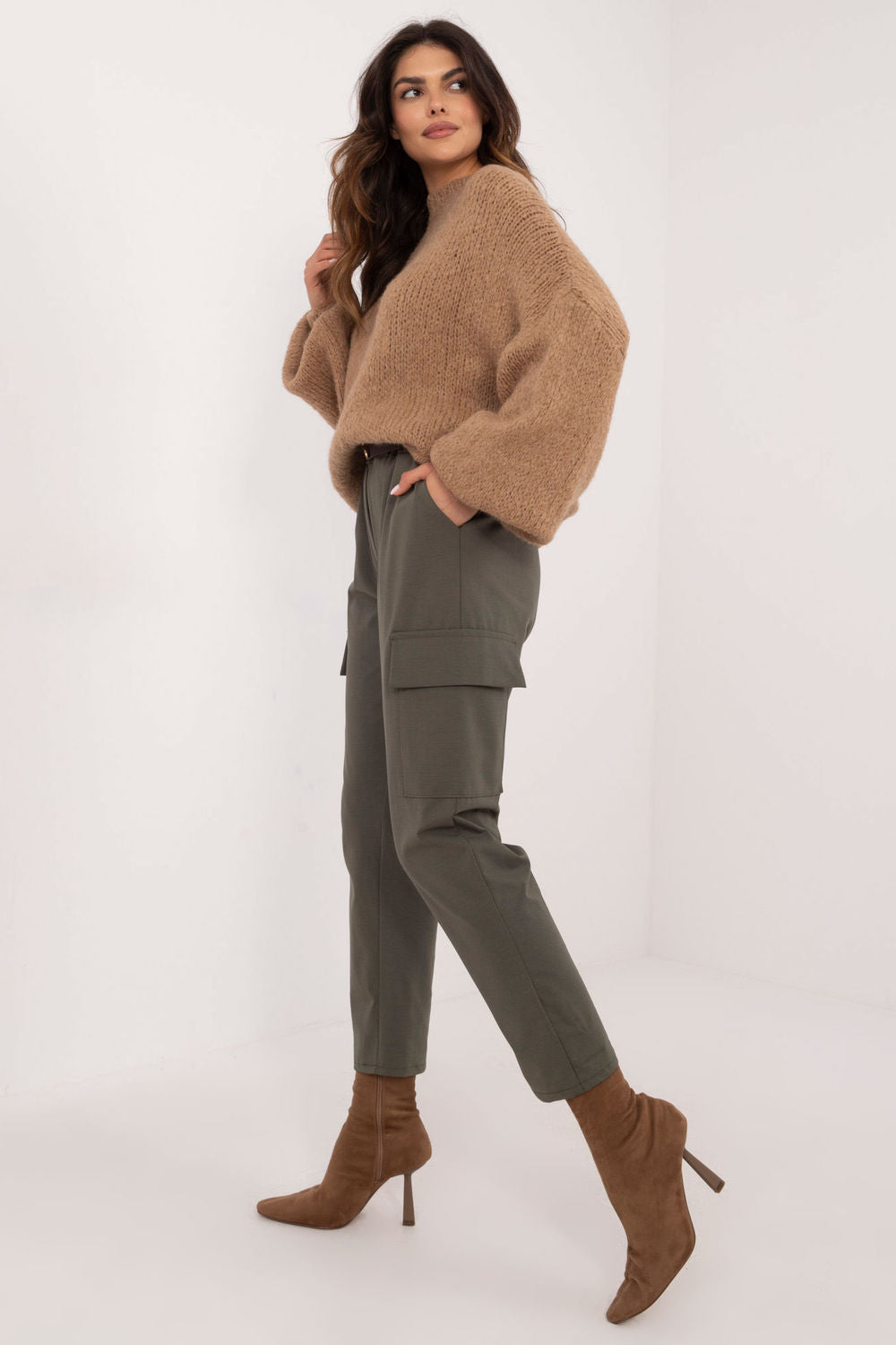 Och Bella Khaki Cargo Cotton Trousers - view 2