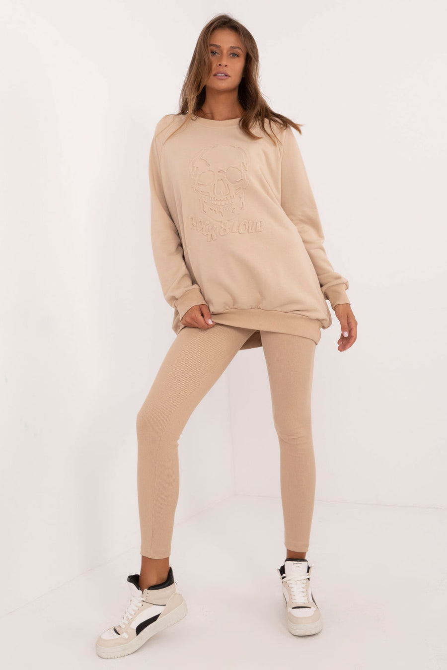 Factory Price Beige Round Neck High Waisted Long Sleeve Co-Ord Set
