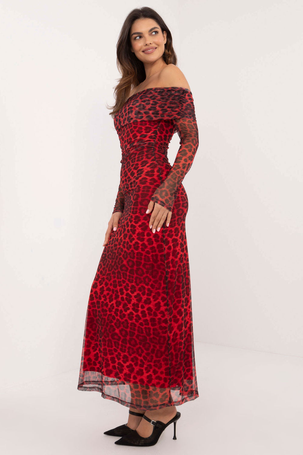 Italy Moda Red Midi Leopard Print Evening Dress - view 2