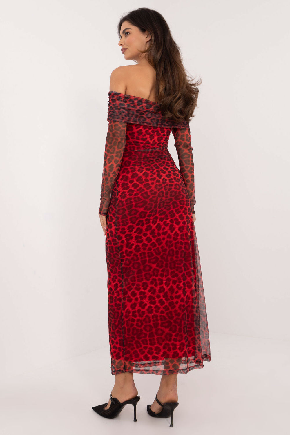 Italy Moda Red Midi Leopard Print Evening Dress - view 3